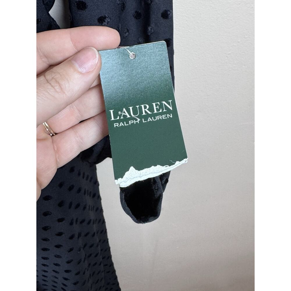 NWT Ralph Lauren Womens Formal Midi Dress Black Swiss Dot Polka Dot 14 Party - Picture 6 of 14